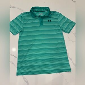 Under Armour Men's Polo Shirt - Teal Stripes EUC